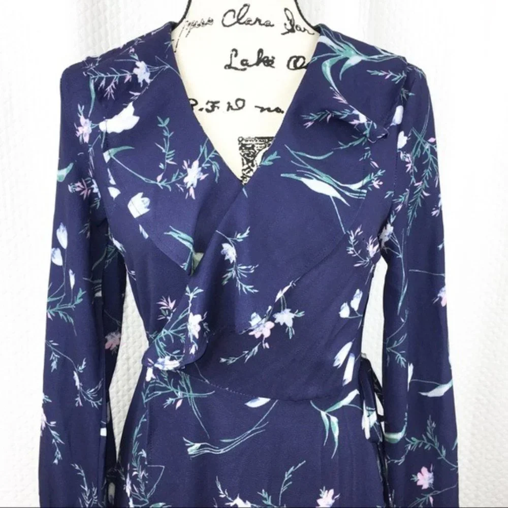 FFLMYUHULIU Floral Print V Neck Wrap Dress S NWT
